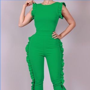 Solid Green Ruffled Jumpsuit